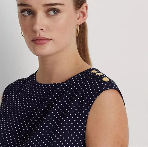 [US:4]LAUREN RALPH LAUREN-Women's Polka-Dot Bubble Crepe Belted  Dress - Picture 2 of 8